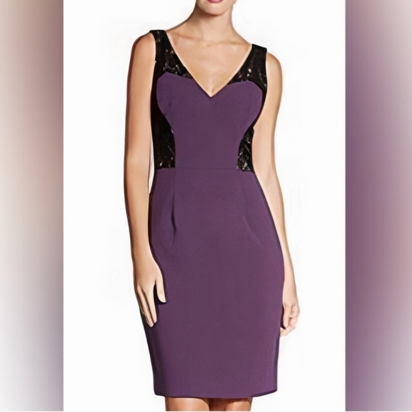 Black Halo "Guipure" Purple and Black Sheath Dress - Picture 1 of 9